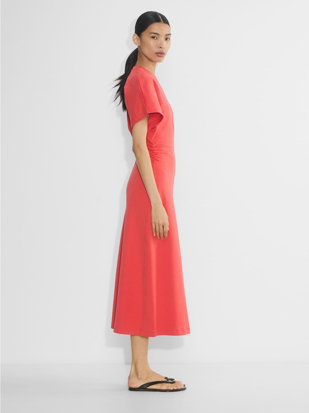 Aritzia Coral Midi Dress with Short Sleeves